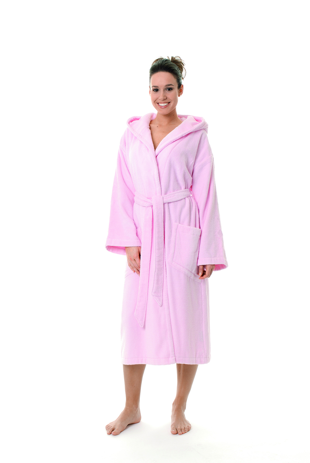 Luxe roze damesbadjas van zachte lichtgewicht badstof van Egeria-0