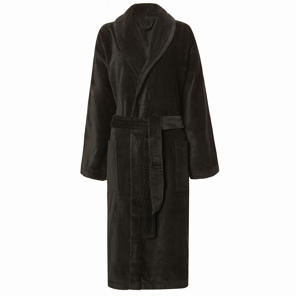 Zwartgrijze veloursbadstof badjas met sjaalkraag van Vandyck-0