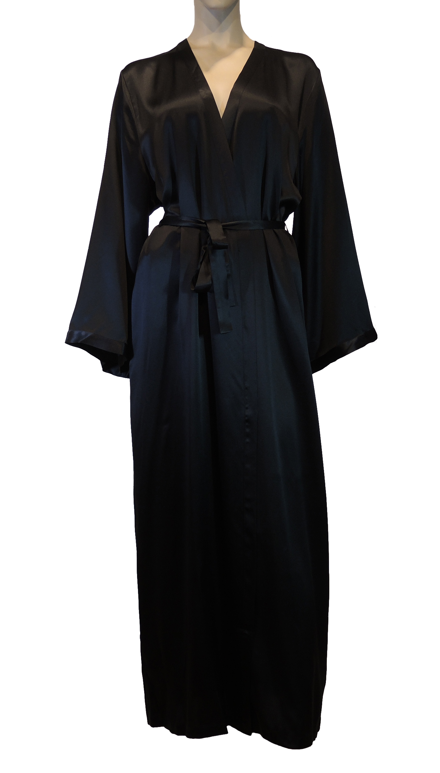 Effen lange zwarte zijden kimono van Marjolaine-0