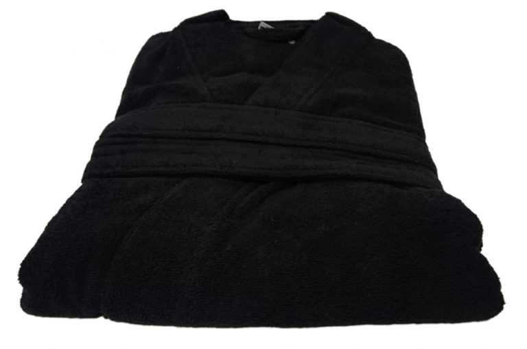 Zwarte badstof badjas in kimonomodel van Egeria-973