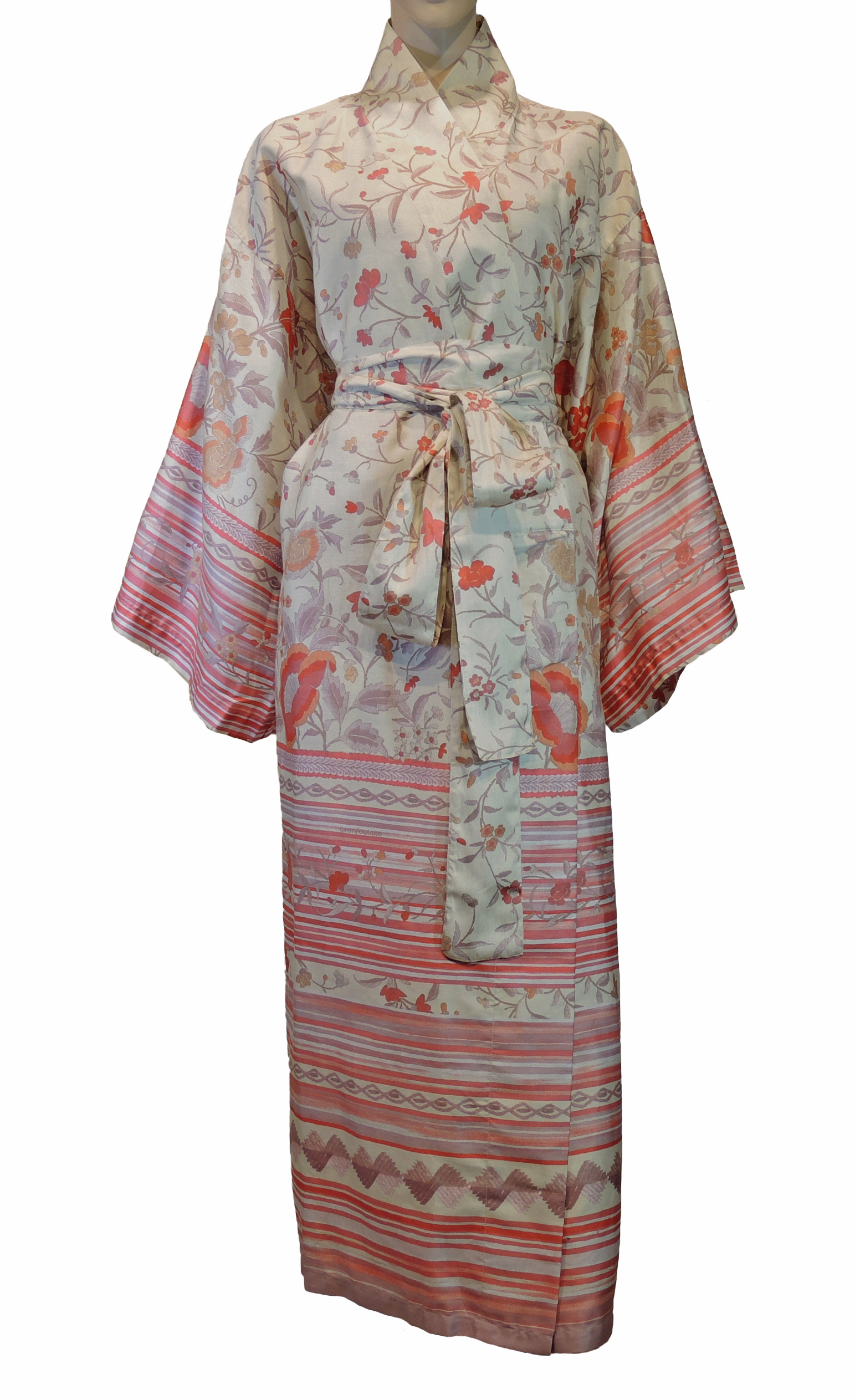 Luxe Bassetti kimono bloemmotief en strepen op naturel-0