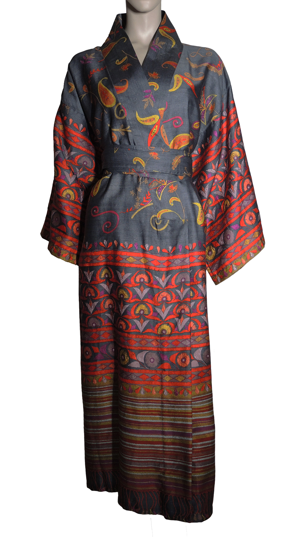 Antracietgrijze kimono met kleurige motieven-0