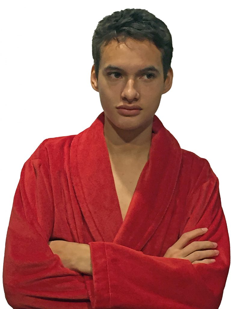 Rode velours badstof badjas met kraag van Vandyck-1011