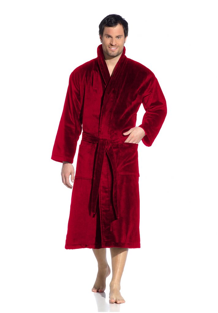Luxe donkerrode veloursbadstof badjas van Vossen-1023