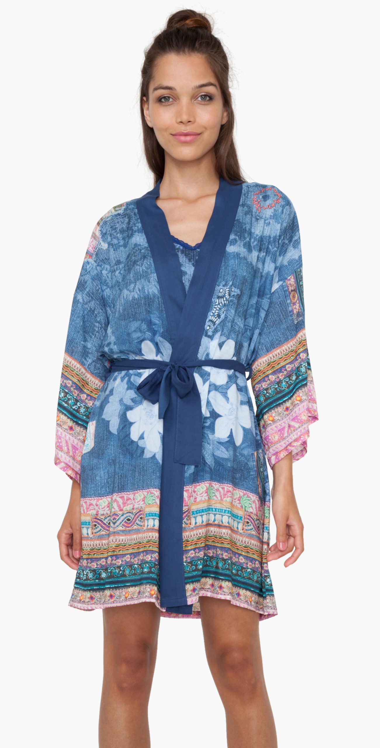 abces Klacht Uitroepteken leuke kimono voor dames in jeansblauwe kleur