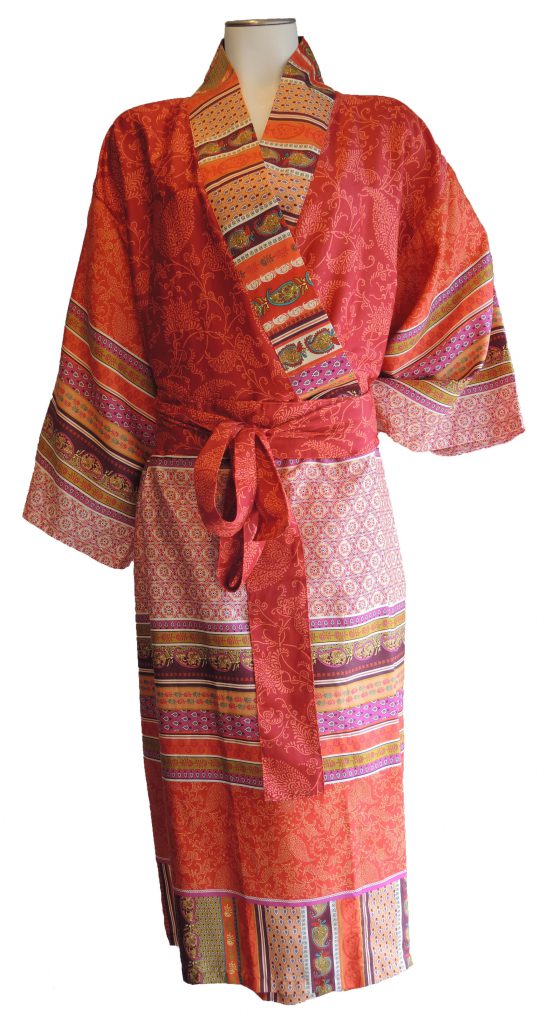 Dunne kimono met paisleymotief in verschillende kleurbanen van Bassetti-0
