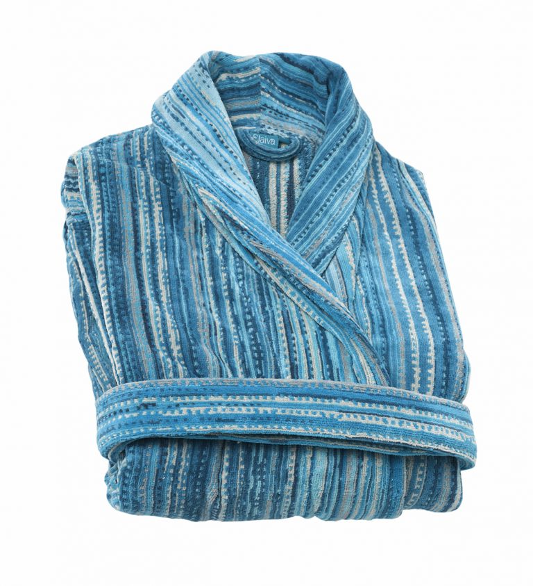 Luxe designbadjas met sjaalkraag in diverse blauwe tinten van Elaiva-1764