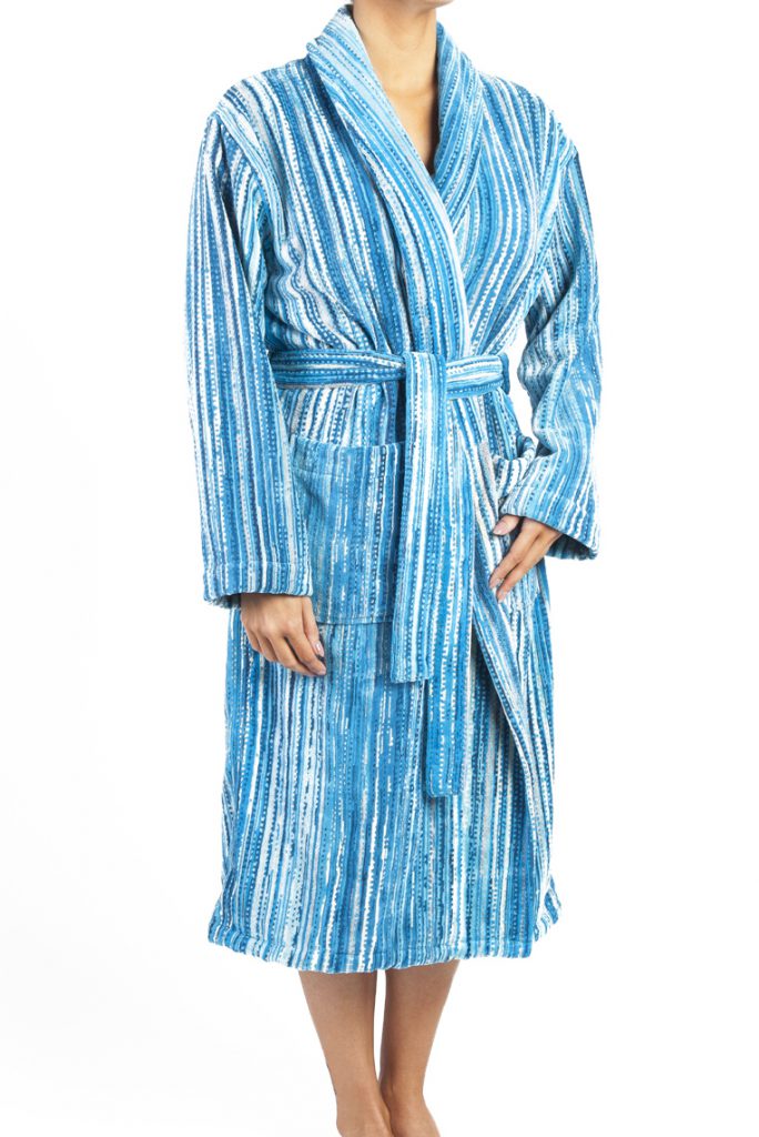 Luxe designbadjas met sjaalkraag in diverse blauwe tinten van Elaiva-1729