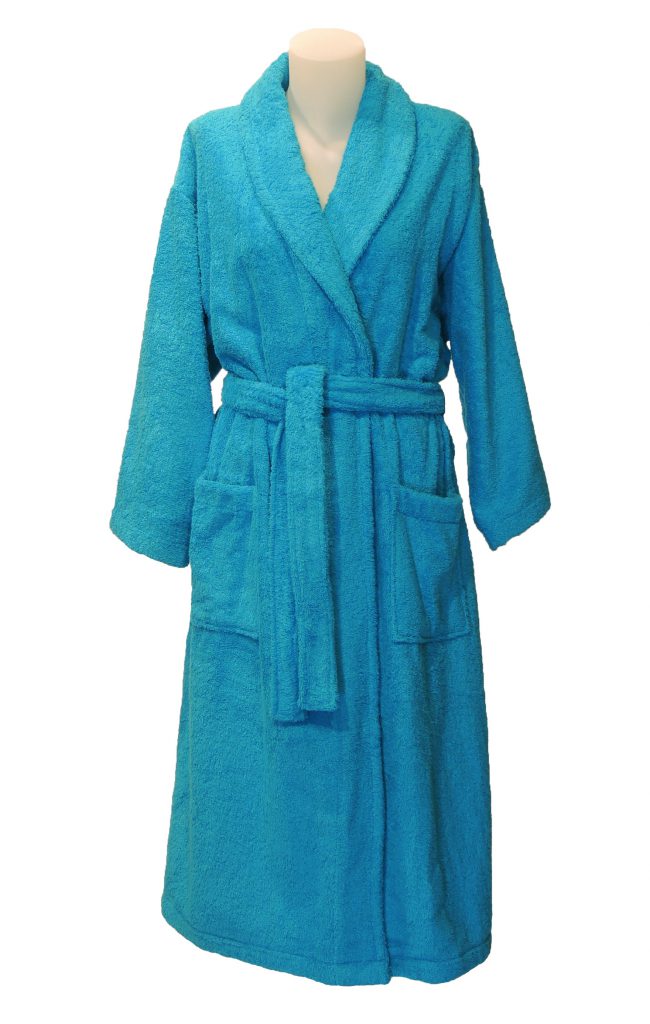 Extra dikke turquoise badstof badjas met sjaalkraag van Vandyck-0