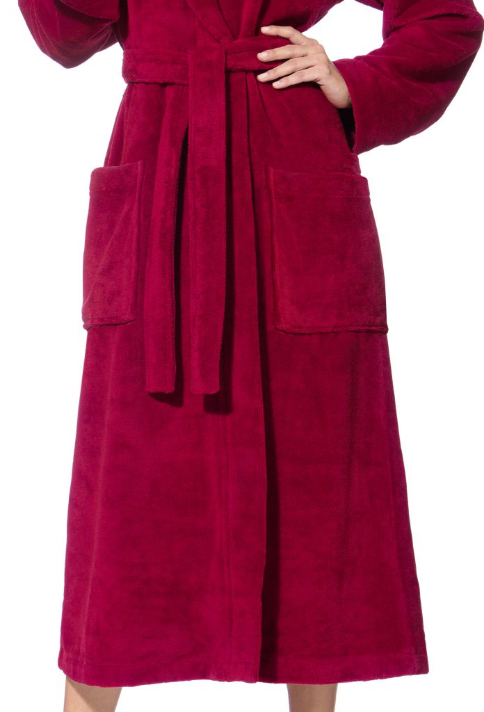 Zachte rode damesbadjas met capuchon van Morgenstern-1849