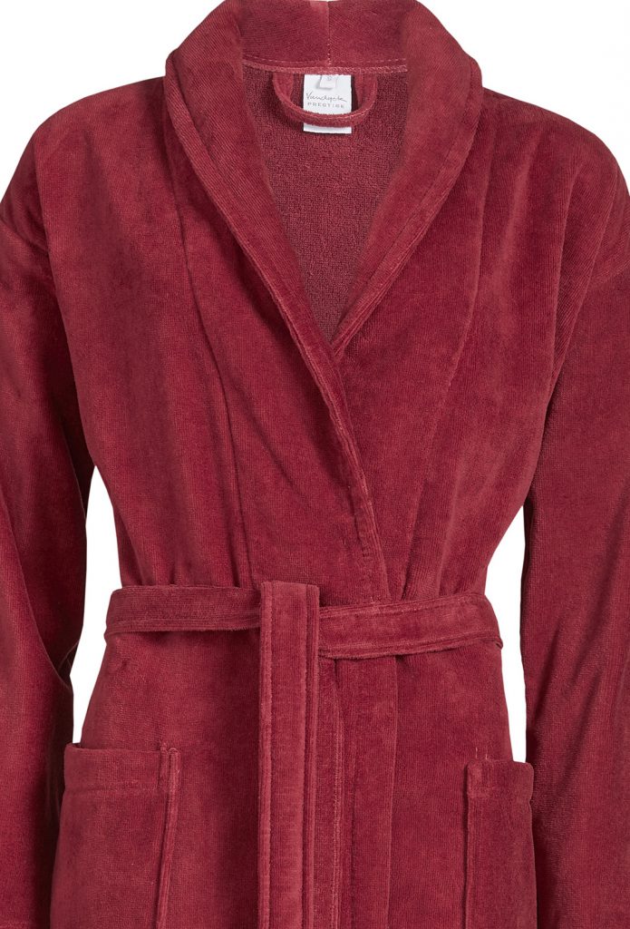 Donkerrode badjas van velours badstof met luxe kraag van Vandyck-1911