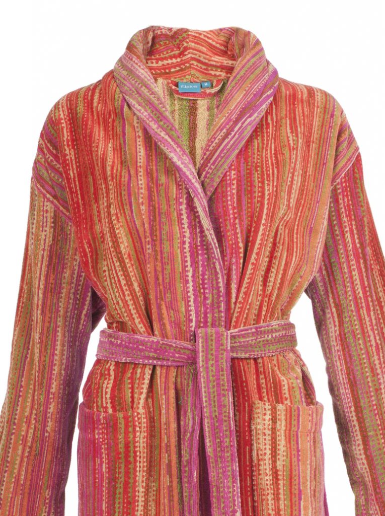 Luxe badjas met streepjesdesign in diverse warme tinten van Elaiva-1901
