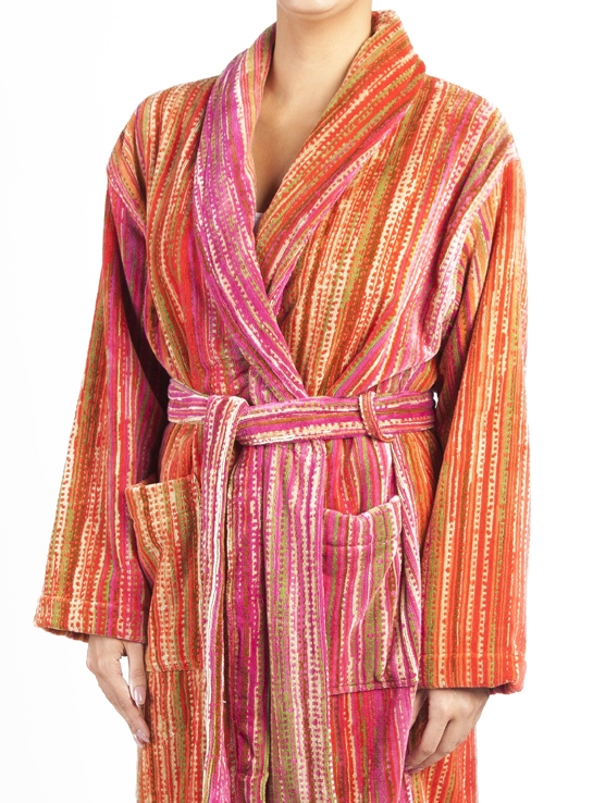 Luxe badjas met streepjesdesign in diverse warme tinten van Elaiva-1902