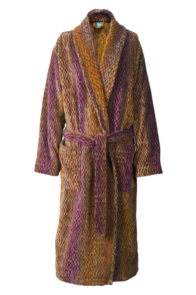 Luxe badjas voor dames en heren, met deco design in aardetinten van Elaiva-0