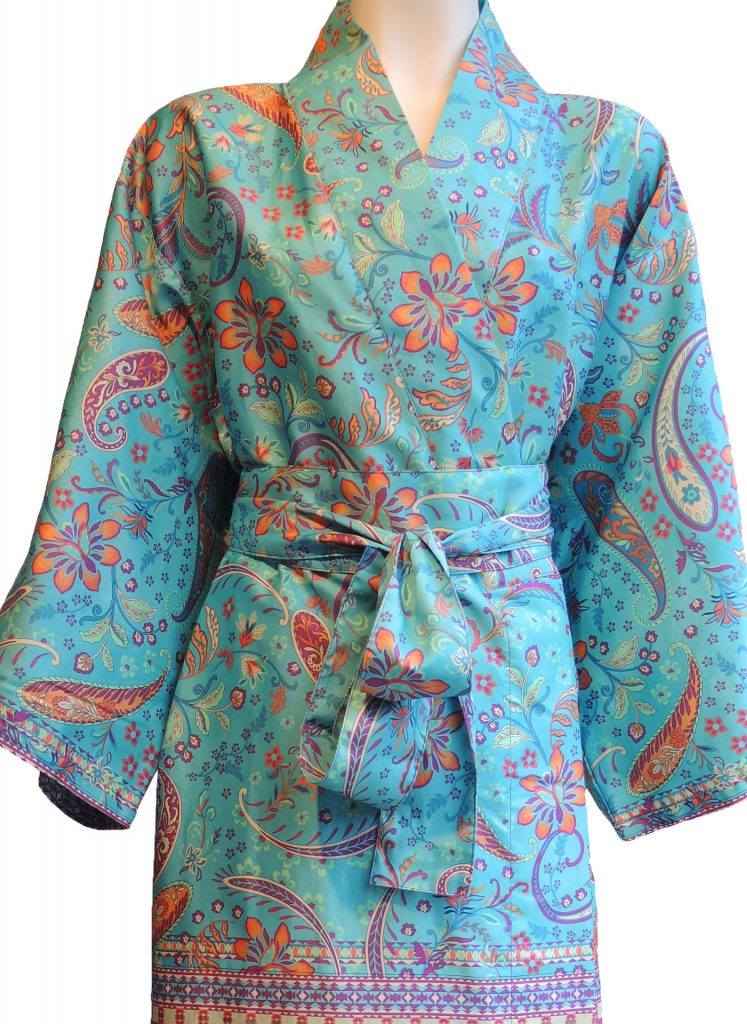 Turquoise kimono met Paisley- en bloemmotieven van Bassetti-1924