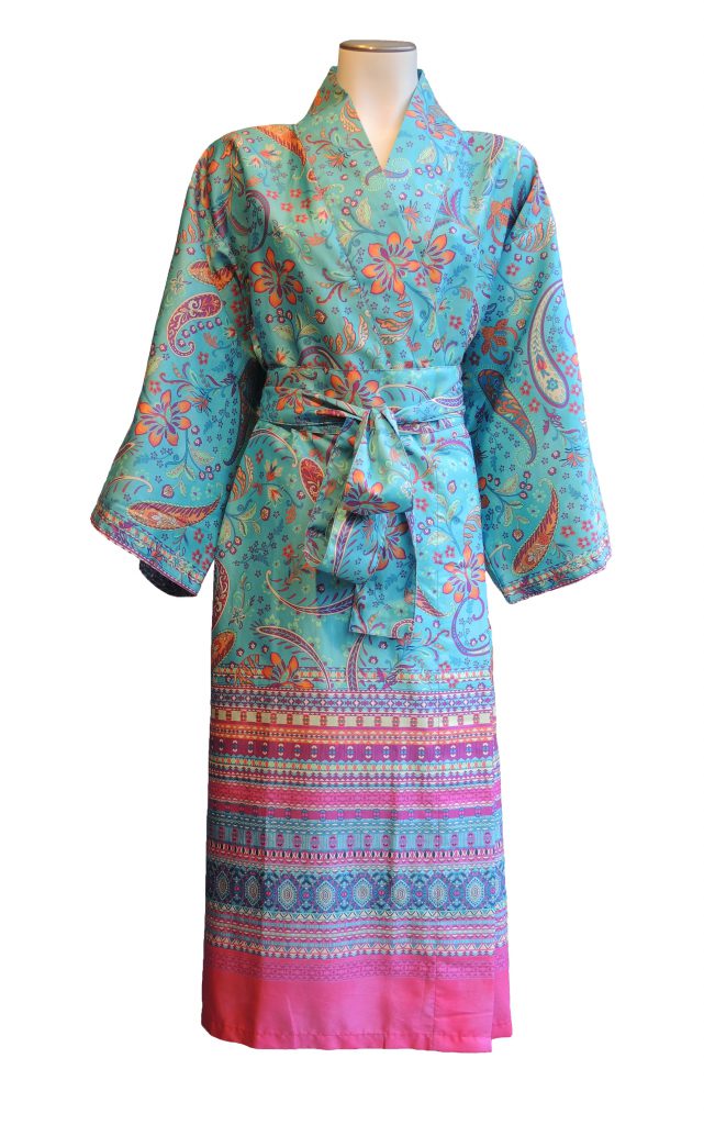 Turquoise kimono met Paisley- en bloemmotieven van Bassetti-0